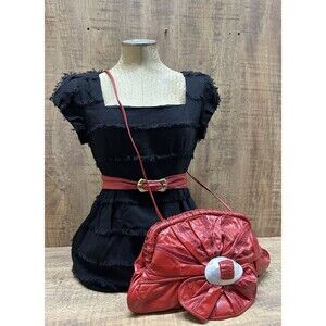 7 Handbags By Dimitri Vintage ruched red leather clutch and matching belt